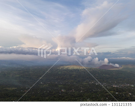 Cloud formations over volcanic landscape near mountain range 131121335
