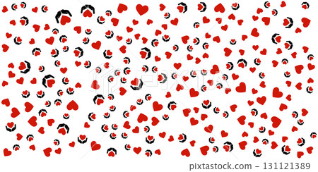 Red hearts and black silhouettes of hands holding hearts on a white background. 131121389