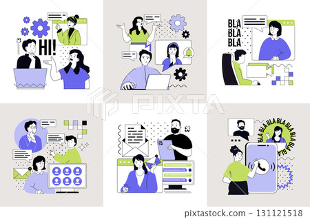Lets talk concept set for web design. Collection with people communicating online, sending emails, networking, chatting with virtual friends, video calling, using social media. Vector illustration. Lets talk concept set for web design. Collection with people communicating online, sending emails, networking, chatting with virtual friends, video calling, using social media. Vector illustration. 131121518
