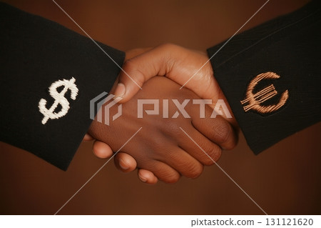 Dollar and Euro hands shaking 131121620