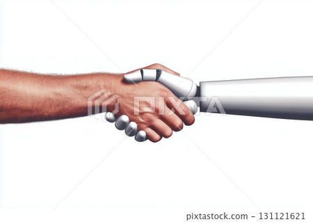 Human hand shaking robotic hand 131121621