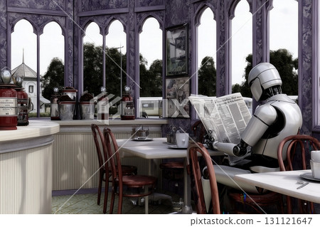 Robot reading a newspaper 131121647