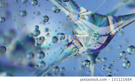 Abstract glass neuron structure with floating liquid drops in 3D Abstract glass neuron structure with floating liquid drops in 3D 131121684