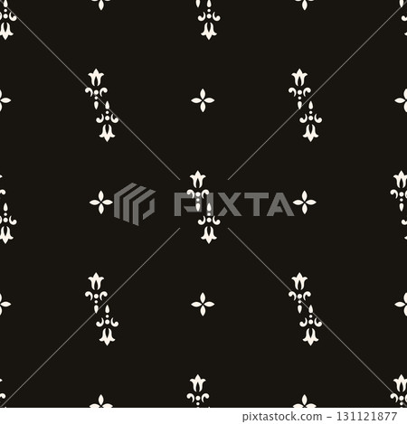 Simple minimalist geometric seamless pattern. Abstract monochrome minimal background with small floral shapes. Subtle repeat design for decor, print. Simple minimalist geometric seamless pattern. Abstract monochrome minimal background with small floral shapes. Subtle repeat design for decor, print. 131121877