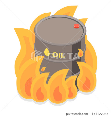 3D Isometric Flat Vector Set of Burning Gasoline Containers, Flammable Gas Tank. Item 3 131122083