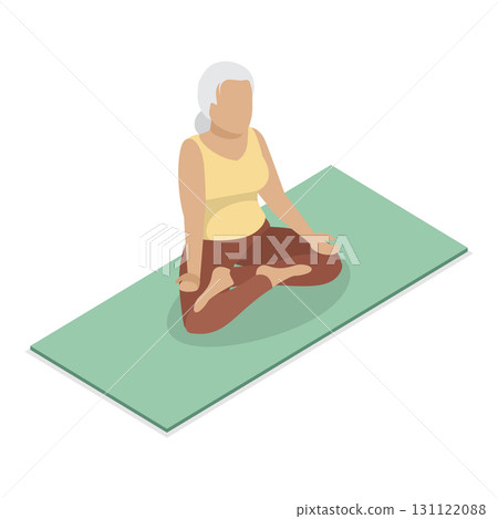 3D Isometric Flat Vector Illustration of Elderly Various Exercises, Active Seniors Engaging In Stretching, Cardio, Yoga, Pilates. Item 3 131122088