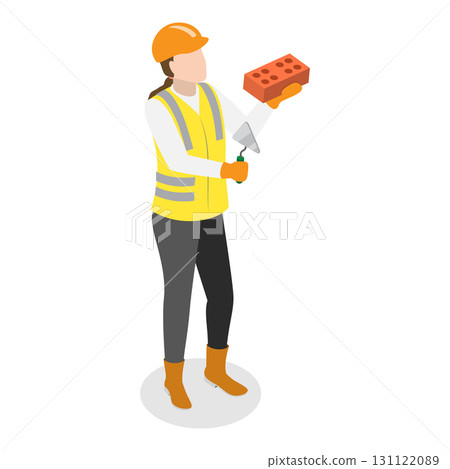 3D Isometric Flat Vector Illustration of Female Repairman , Painter Professional at Work. Item 3 131122089