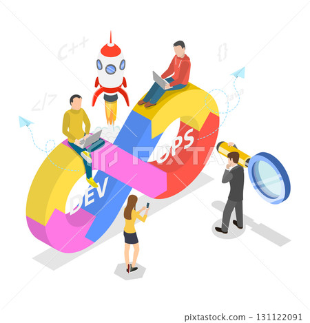 3D Isometric Flat Vector Illustration of DevOps, Streamlineing Development And Operations Processes. Item 3 131122091