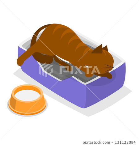 3D Isometric Flat Vector Set of Comic Domestic Animals, Adorable Cat Cartoon Characters. Item 1 131122094