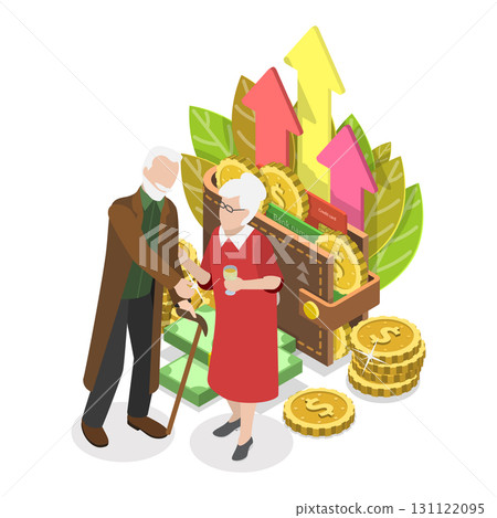 3D Isometric Flat Vector Illustration of Employee Pension Fund, Worker Retirement Savings. Item 2 3D Isometric Flat Vector Illustration of Employee Pension Fund, Worker Retirement Savings. Item 2 131122095