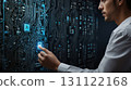 yber security concept. Shield With Keyhole icon on digital data background. 131122168