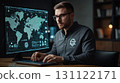 yber security concept. Shield With Keyhole icon on digital data background. 131122171