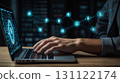 yber security concept. Shield With Keyhole icon on digital data background. 131122174