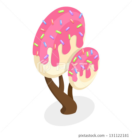 3D Isometric Flat Vector Set of Fantasy Sweet Land Elements, Candy Plants. Item 11 131122181