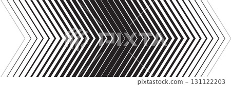 Black and white geometric pattern with repeating chevron arrow shapes. Optical illusion background with diagonal lines creating a 3D depth effect. Abstract modern vector illustration 131122203