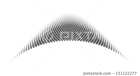 Abstract dotted wave. Halftone curved shape in black color isolated on white background. Curved and twisted gradients form. Trendy graphic vector illustration 131122277