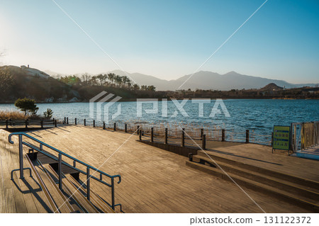 Lakeside wooden deck at Yeongrang Lake, Sokcho, South Korea Lakeside wooden deck at Yeongrang Lake, Sokcho, South Korea 131122372