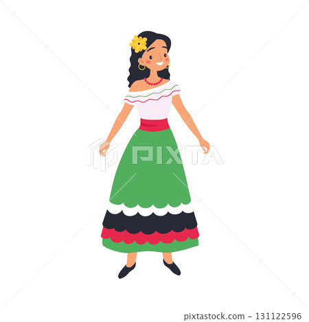 Mexican Woman Character in Traditional Clothes Vector Illustration 131122596