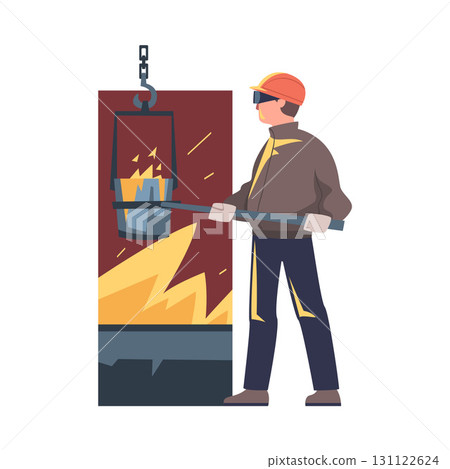 Metallurgy with Man Character Work in Steel Production Plant Vector Illustration Metallurgy with Man Character Work in Steel Production Plant Vector Illustration 131122624