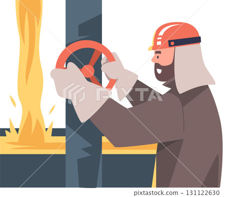 Metallurgy with Man Character Turn Valve Work in Steel Production Plant Vector Illustration Metallurgy with Man Character Turn Valve Work in Steel Production Plant Vector Illustration 131122630