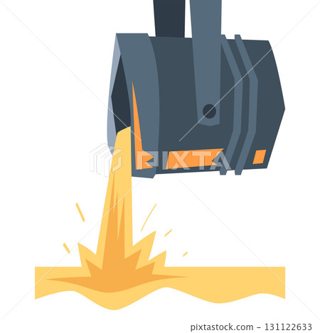 Metallurgy and Industrial Steel Production and Metalworking Equipment with Bucket Pour Hot Liquid Metal Vector Illustration 131122633
