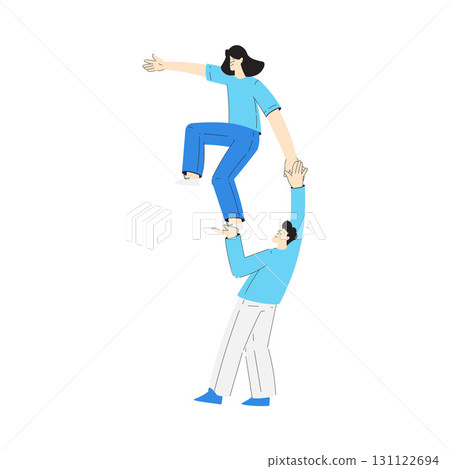 Mental Health with Man Character Give Hand Support Gesture to Woman Overcome Difficulty Vector Illustration 131122694