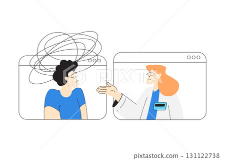 Mental Health with Man Character with Psychological Disorder at Psychotherapy with Online Psychologist Vector Illustration 131122738