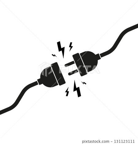 Electric Socket with a Plug. Wire plug and socket. Connection or disconnection electricity. Concept 404 error. Cable of energy disconnect. Vector illustration. 131123111