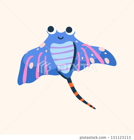 Stingray or cartilaginous fish icon. Vector elasmobranch or ocean string ray. Underwater wildlife symbol or cartoon swimming animal. Nautical and marine zoology and nature, aquatic biology. Sealife. 131123113