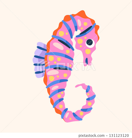 Vector seahorse animal isolated. Icon of sea horse or marine, nautical creature with curled tail and long snout. Underwater wildlife and ocean reef, sea fauna. Aquarium swimming habitat. Zoology. 131123120