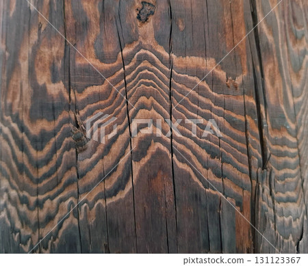 Close view of a tree trunk surface without bark displays unique textures and patterns. The natural wood grains create beautiful waves, reflecting the tree's age and history. Close view of a tree trunk surface without bark displays unique textures and patterns. The natural wood grains create beautiful waves, reflecting the tree's age and history. 131123367
