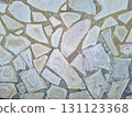 The texture of a wall finished with natural stone shows intricate patterns and colors after final plastering. This wall reflects skilled craftsmanship in outdoor construction. 131123368