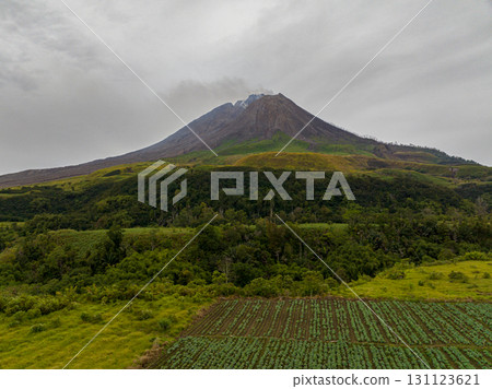 Aerial view of mount Sinabung volcano, on the island of Sumatra, Indonesia. 131123621