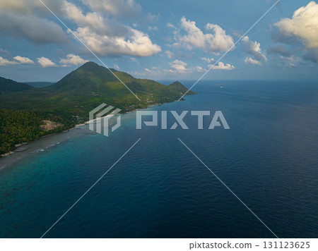 Top view of Weh island with jungle and tropical forest. Seascape in the tropics. Aceh, Indonesia. 131123625