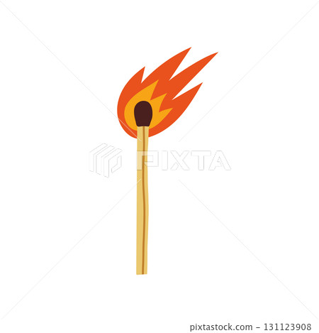 Cartoon illustration of a burning matchstick with a dynamic orange flame, isolated on a white background. Cartoon illustration of a burning matchstick with a dynamic orange flame, isolated on a white background. 131123908