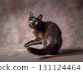 Black Cat on Brown Background, Studio Shooting in Warm Colors 131124464