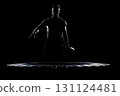 On a black background, you can see the outlines of a muscular man with a hammer. Tire and Hammer Training, Dark Key 131124481