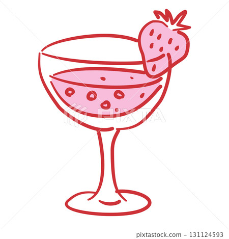 Red Outlined Cocktail glass with strawberry Filled Line Art Illustration for Bachelorette Party Coquette Style Celebration Party Invitations Greeting Cards and Festive Decoration Design 131124593