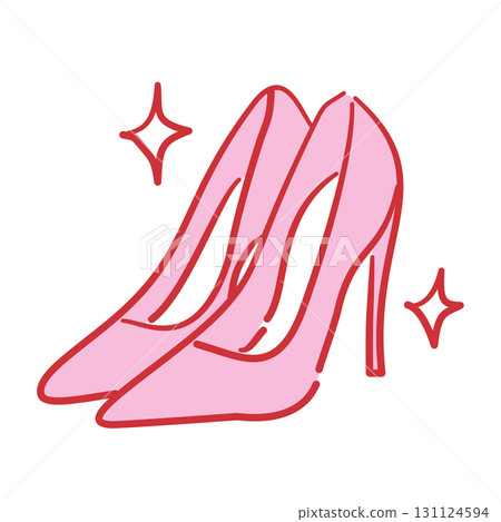 Red Outlined High heels Filled Line Art Illustration for Bachelorette Party Coquette Style Celebration Party Invitations Greeting Cards and Festive Decoration Design 131124594