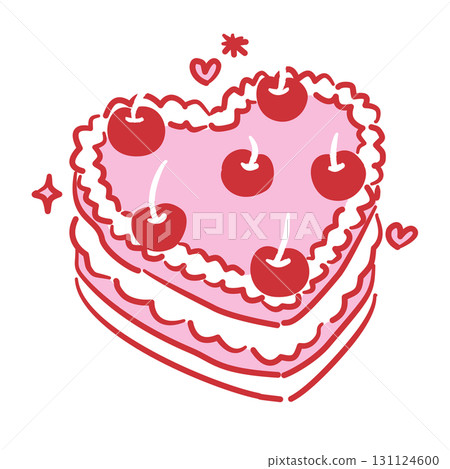 Red Outlined heart shaped cake set Pink Filled Line Art Illustration for Bachelorette Party Coquette Style Celebration Party Invitations Greeting Cards and Festive Decoration Design 131124600