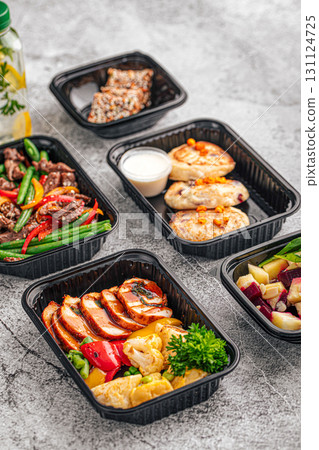 Healthy meal prep containers with vegetables 131124725