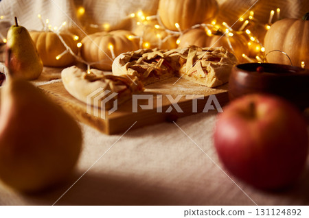 Autumn Harvest Thanksgiving Pie Display With Pies, Autumn Harvest Thanksgiving Pie Display With Pies, 131124892