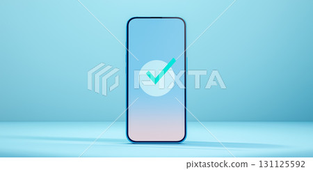 顯示已核准完成的智慧型手機螢幕插圖、顯示身分驗證成功的智慧型手機背景資料 131125592