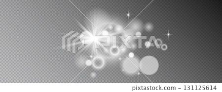 Abstract vector light effect with glowing bokeh, sparkles and lens flare on transparent background. White luminous burst with magical shimmer for overlays and photo editing. Abstract vector light effect with glowing bokeh, sparkles and lens flare on transparent background. White luminous burst with magical shimmer for overlays and photo editing. 131125614