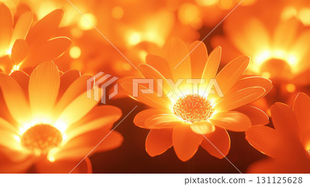 Glowing orange flowers create calming rhythm, evoking warmth and tranquility. abstract floral inspired patterns enhance serene atmosphere Glowing orange flowers create calming rhythm, evoking warmth and tranquility. abstract floral inspired patterns enhance serene atmosphere 131125628
