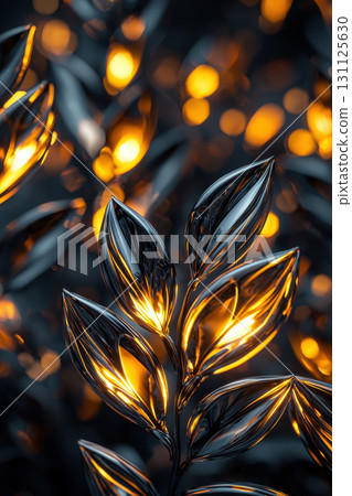 Abstract glowing leaves with rhythmic patterns create mesmerizing visual experience, blending nature and light in captivating display Abstract glowing leaves with rhythmic patterns create mesmerizing visual experience, blending nature and light in captivating display 131125630