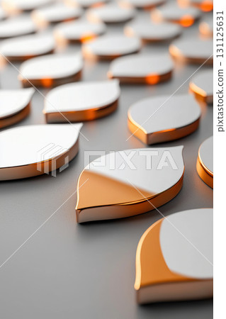 Reflective leaves arranged in rhythmic pattern create stunning visual effect. interplay of light and shadow enhances beauty of this abstract design Reflective leaves arranged in rhythmic pattern create stunning visual effect. interplay of light and shadow enhances beauty of this abstract design 131125631