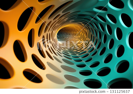 mesmerizing abstract tunnel with glowing patterns in orange and teal, creating sense of depth and movement. Perfect for meditative and artistic themes 131125637