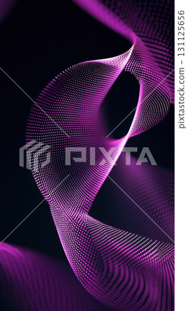 Abstract glowing streams in rhythmic motions create calming effect, showcasing vibrant purple hues against dark background 131125656