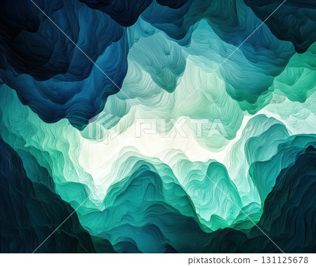 Abstract ripples forming soft glowing gradients create tranquil energy in this serene landscape. flowing shapes evoke sense of calm and depth 131125678